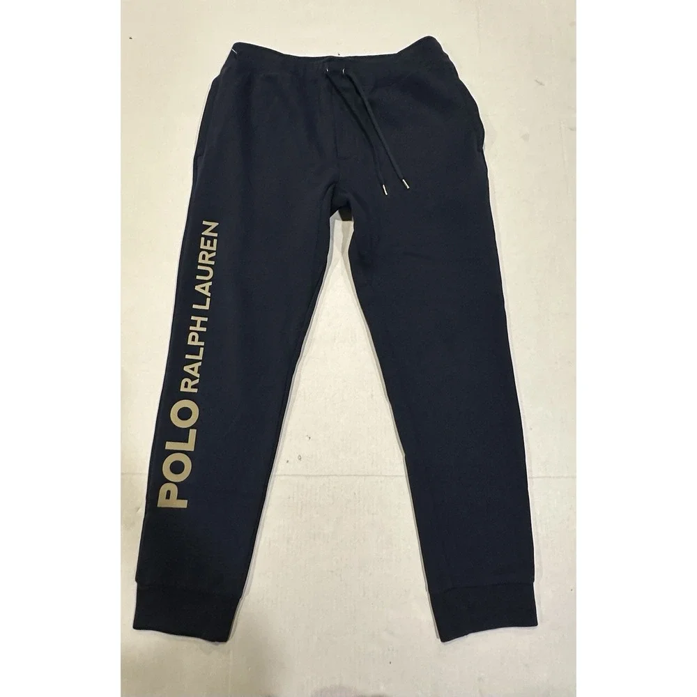 Polo Ralph Lauren Navy Sweatpants Joggers Navy Blue Gold Logo Mens Size Medium
